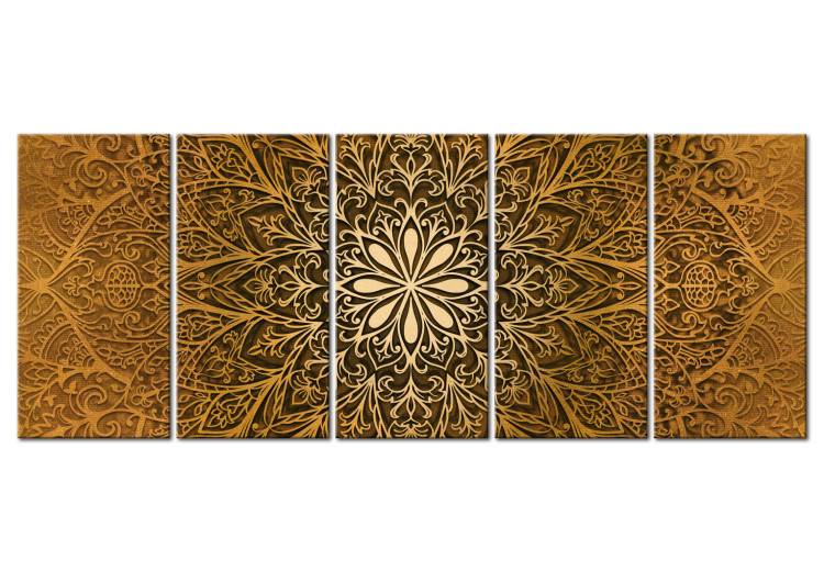 Canvas Art Print Paper Mandala (5-piece) - Brown Ethnic Pattern in Zen Style 106755