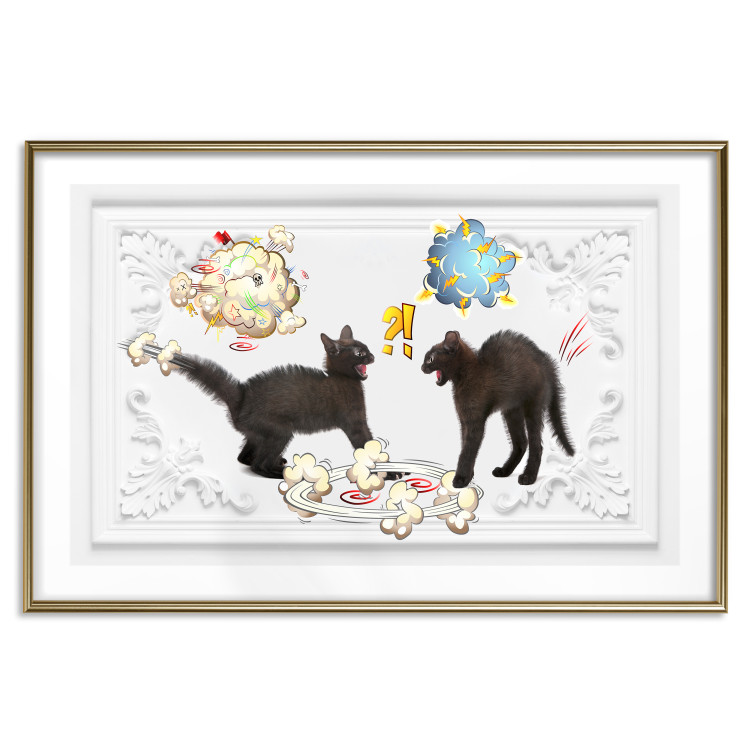 Poster Cat quarrel - animals and comic elements on a background with ornaments 114355 additionalImage 16