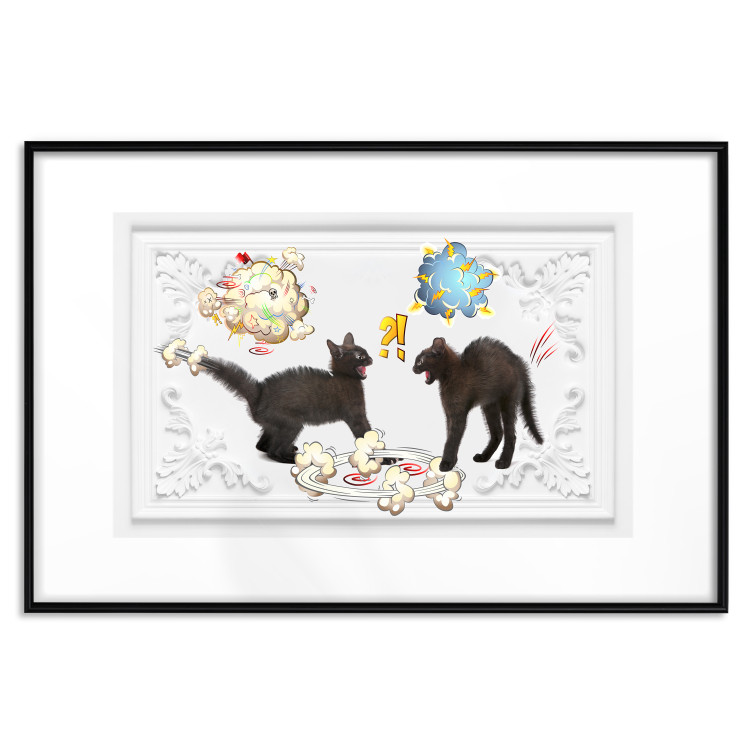 Poster Cat quarrel - animals and comic elements on a background with ornaments 114355 additionalImage 15
