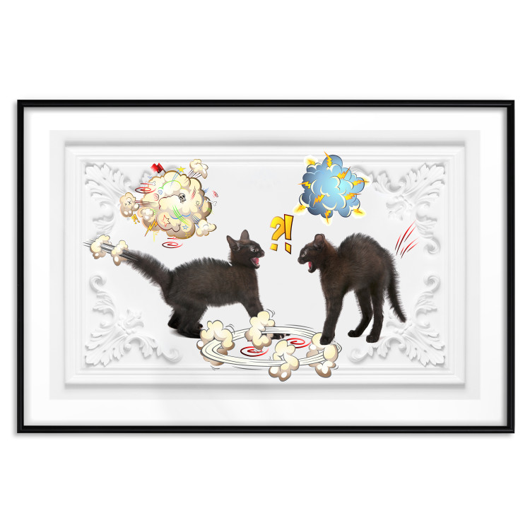 Poster Cat quarrel - animals and comic elements on a background with ornaments 114355 additionalImage 18