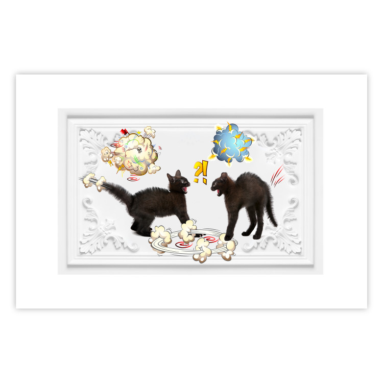 Poster Cat quarrel - animals and comic elements on a background with ornaments 114355 additionalImage 19
