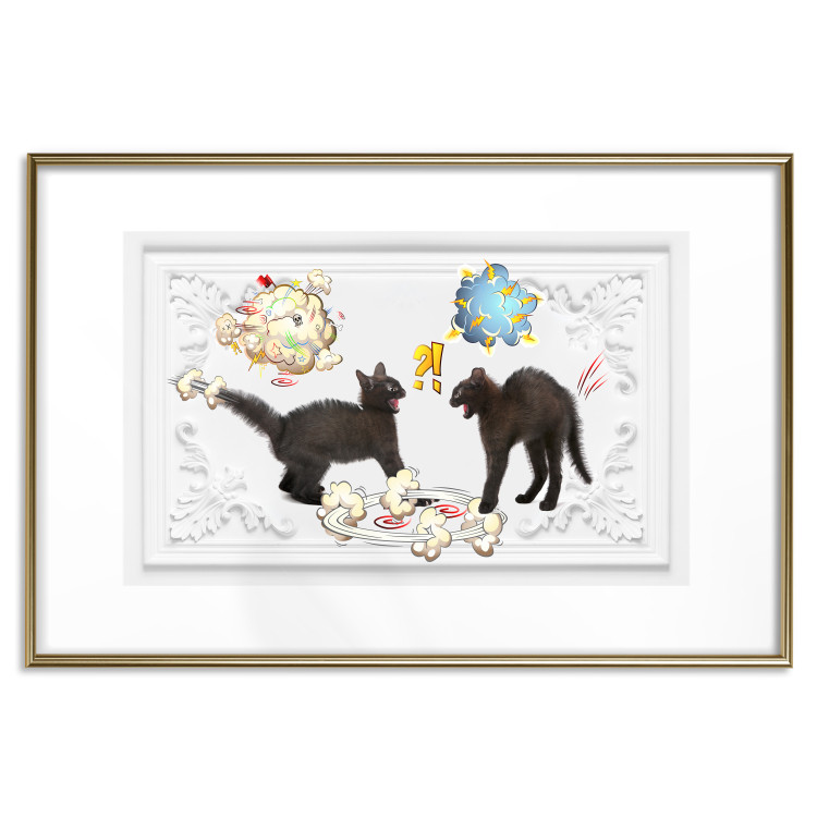 Poster Cat quarrel - animals and comic elements on a background with ornaments 114355 additionalImage 14