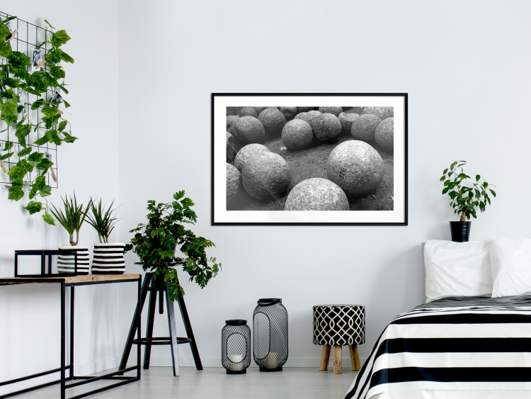 Wall Poster Stone balls - black and white composition with stones on dark soil 115055 additionalImage 10