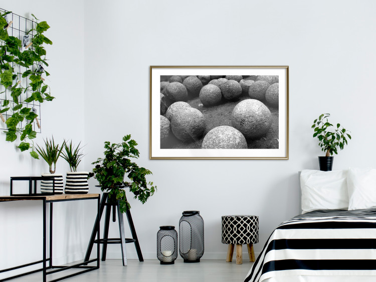 Wall Poster Stone balls - black and white composition with stones on dark soil 115055 additionalImage 13