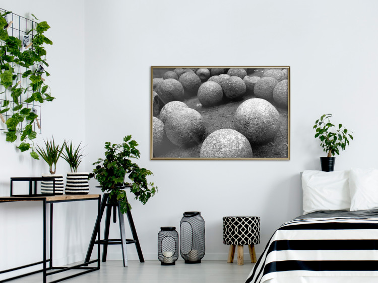 Wall Poster Stone balls - black and white composition with stones on dark soil 115055 additionalImage 9