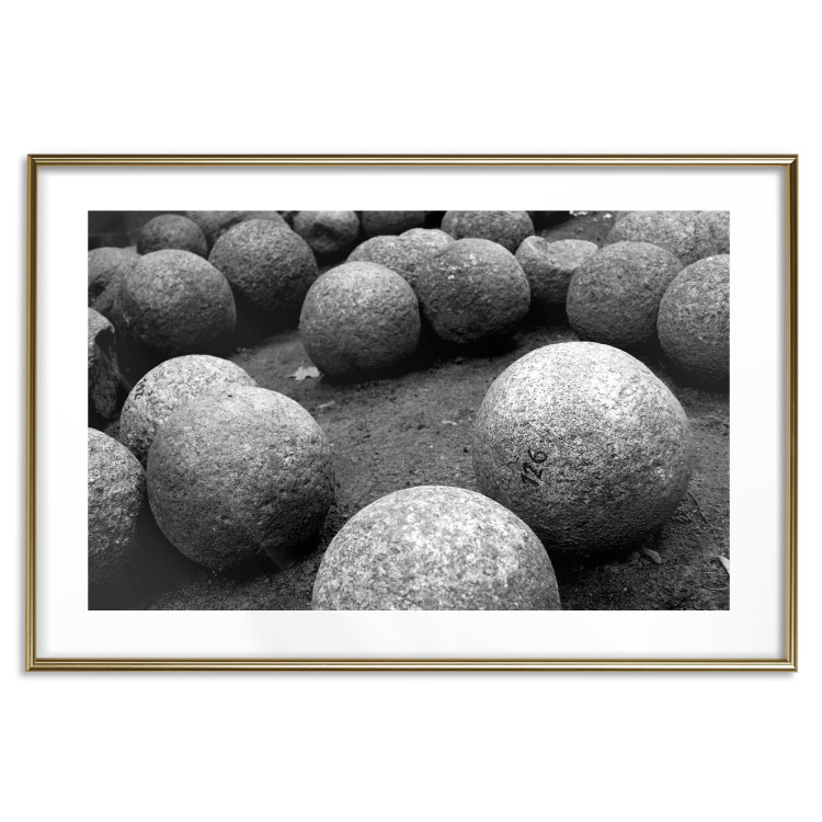 Wall Poster Stone balls - black and white composition with stones on dark soil 115055 additionalImage 14