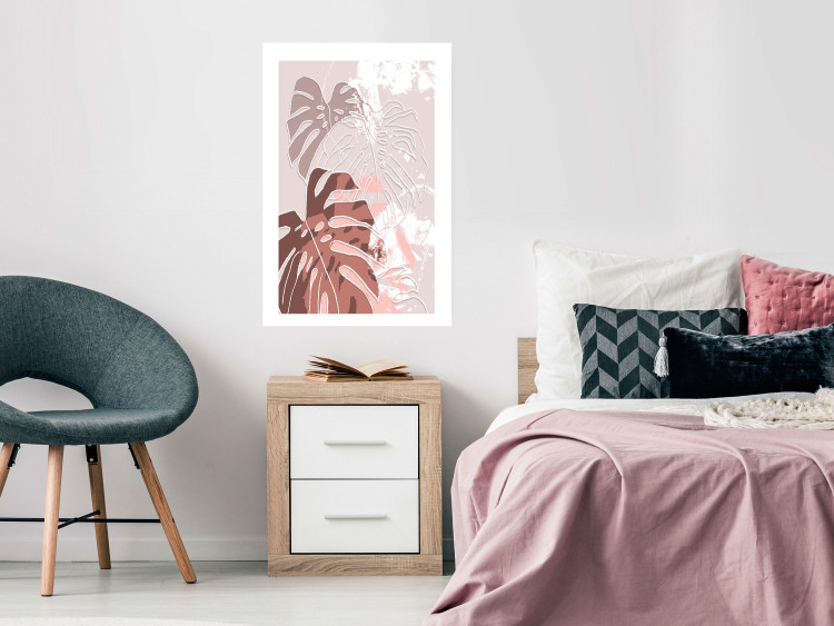 Poster Pastel Monstera - abstraction in tropical leaves on a light background 119255 additionalImage 4
