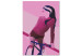 Canvas Print Sporty Bike (1-part) - Woman's Silhouette on Pink Background 123355