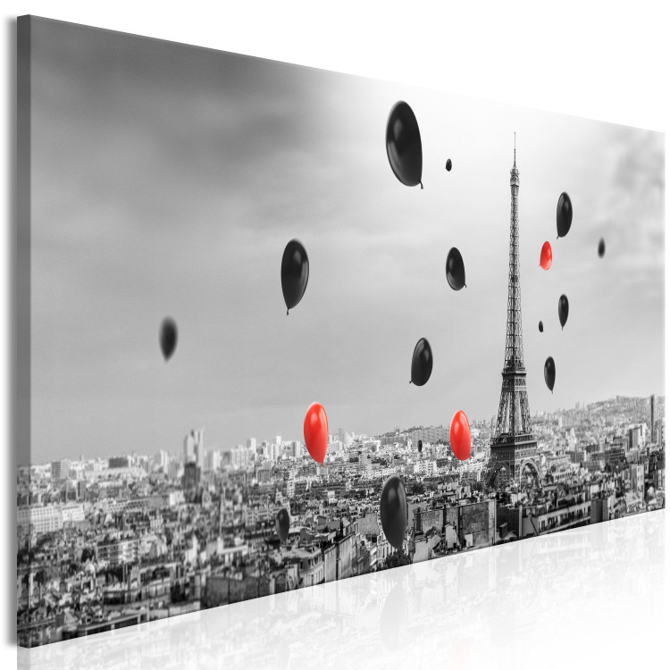 Canvas Print Paris panorama with balloons - black and white photo with Eiffel Tower 123955 additionalImage 2