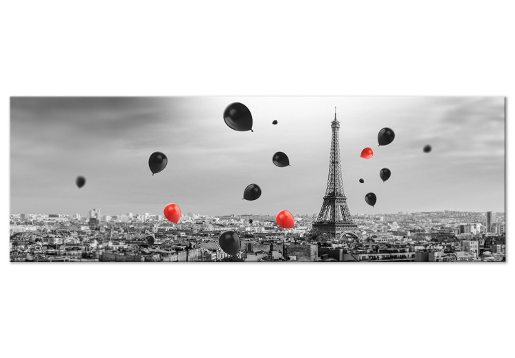 Canvas Print Paris panorama with balloons - black and white photo with Eiffel Tower 123955