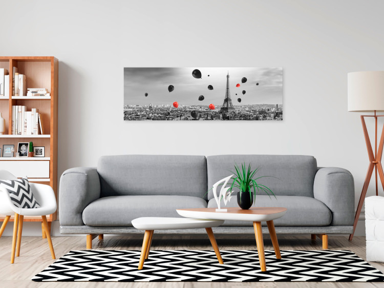 Canvas Print Paris panorama with balloons - black and white photo with Eiffel Tower 123955 additionalImage 3