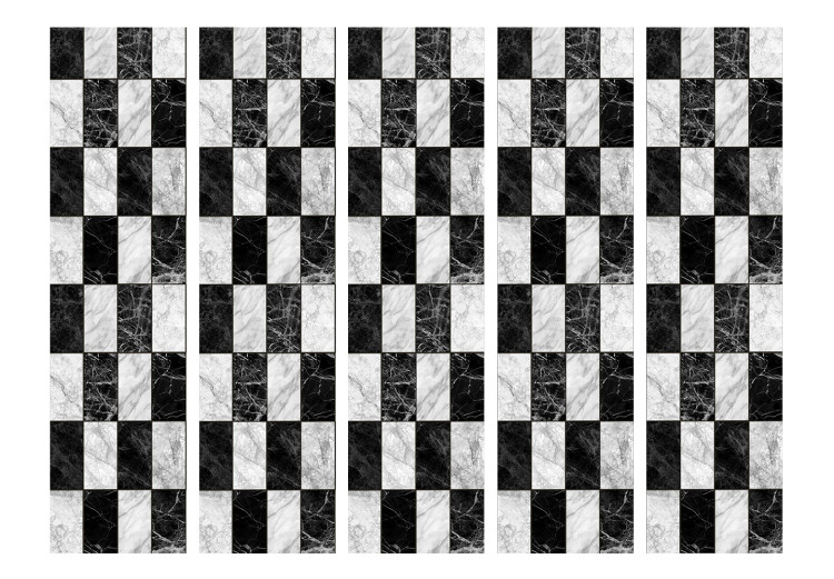 Room Divider Screen Checkerboard II (5-piece) - black and white marble-like pattern 124155 additionalImage 3