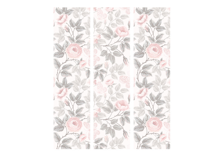 Folding Screen Watercolor Roses (3-piece) - pink flowers and leaves on a light background 124255 additionalImage 3