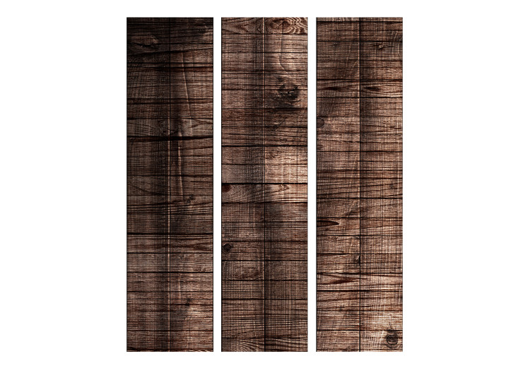 Folding Screen Dark Brown Planks (3-piece) - retro background with a wooden texture 124355 additionalImage 3