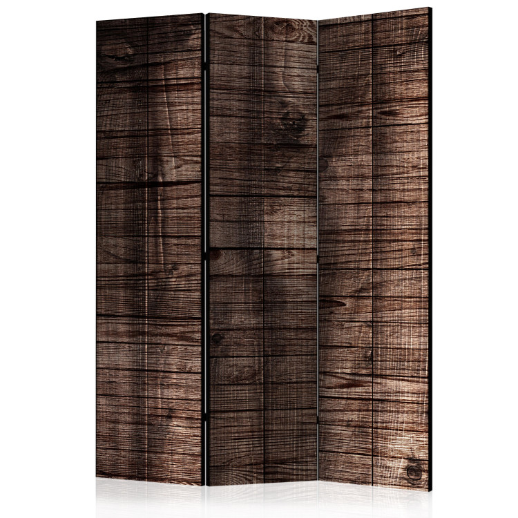 Folding Screen Dark Brown Planks (3-piece) - retro background with a wooden texture 124355