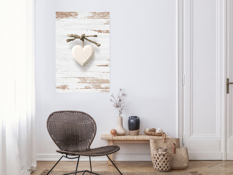 Poster Knotted Love - stone white heart on light wooden background 128055 additionalImage 4