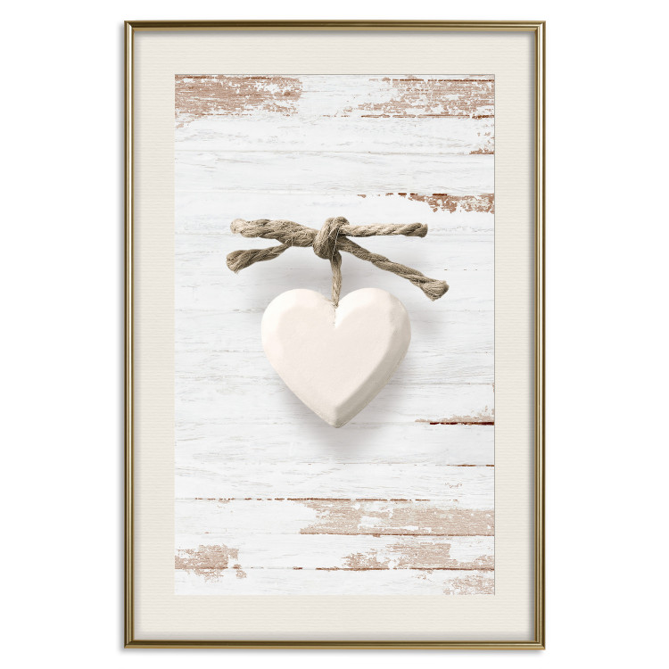 Poster Knotted Love - stone white heart on light wooden background 128055 additionalImage 20