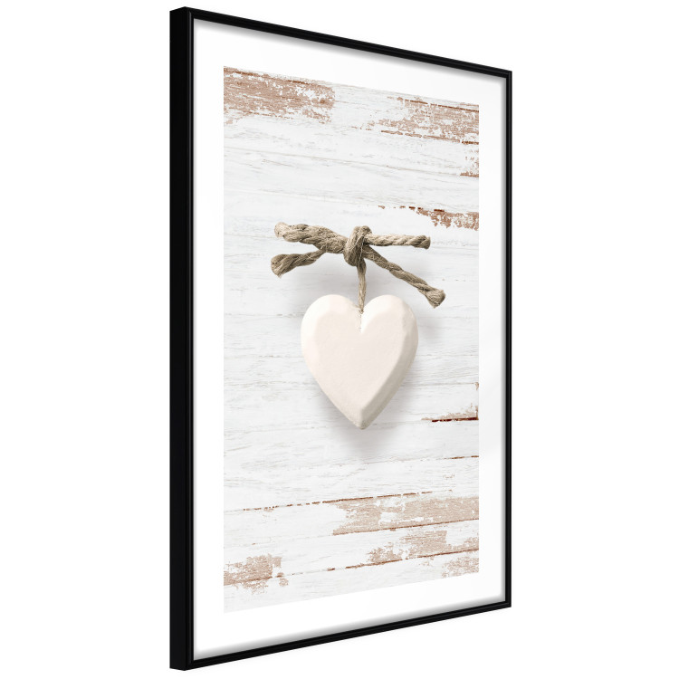 Poster Knotted Love - stone white heart on light wooden background 128055 additionalImage 6