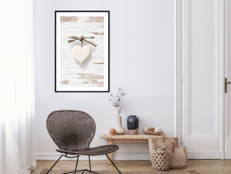 Poster Knotted Love - stone white heart on light wooden background 128055 additionalImage 18
