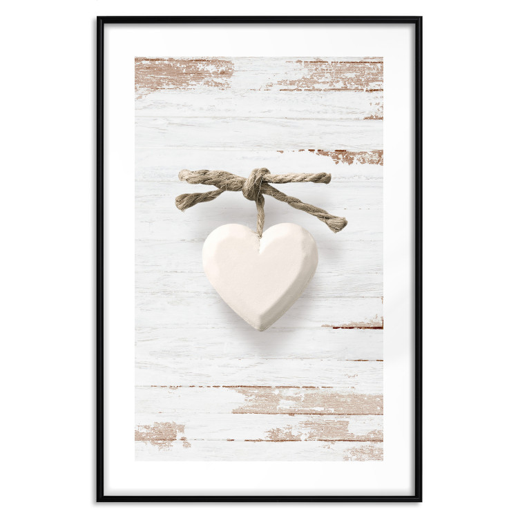 Poster Knotted Love - stone white heart on light wooden background 128055 additionalImage 15