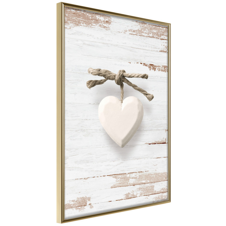 Poster Knotted Love - stone white heart on light wooden background 128055 additionalImage 14