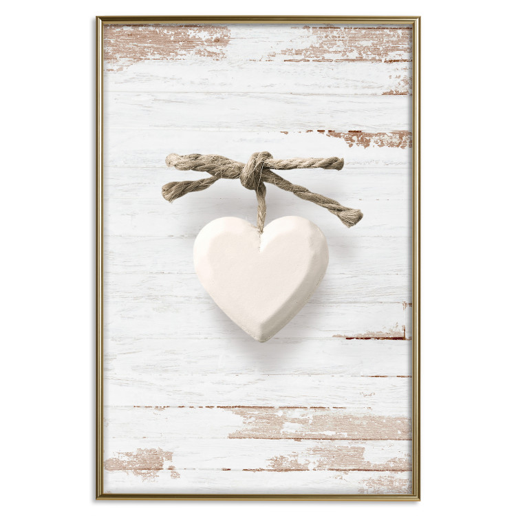 Poster Knotted Love - stone white heart on light wooden background 128055 additionalImage 26