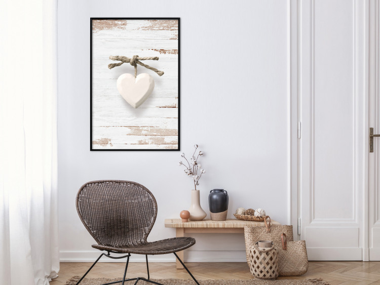 Poster Knotted Love - stone white heart on light wooden background 128055 additionalImage 6