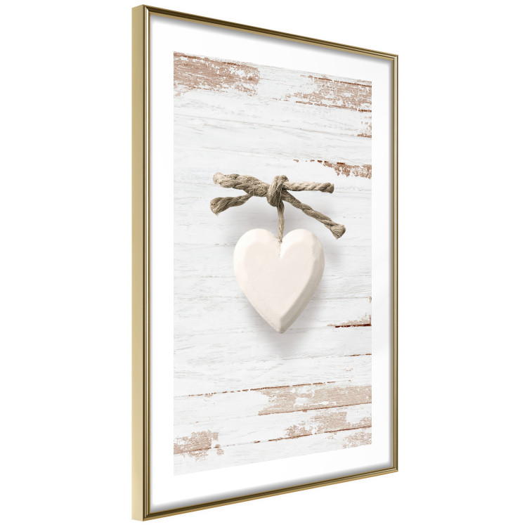 Poster Knotted Love - stone white heart on light wooden background 128055 additionalImage 9