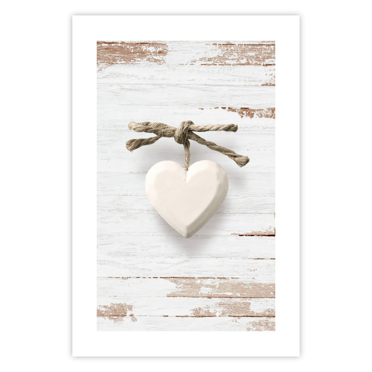 Poster Knotted Love - stone white heart on light wooden background 128055 additionalImage 17