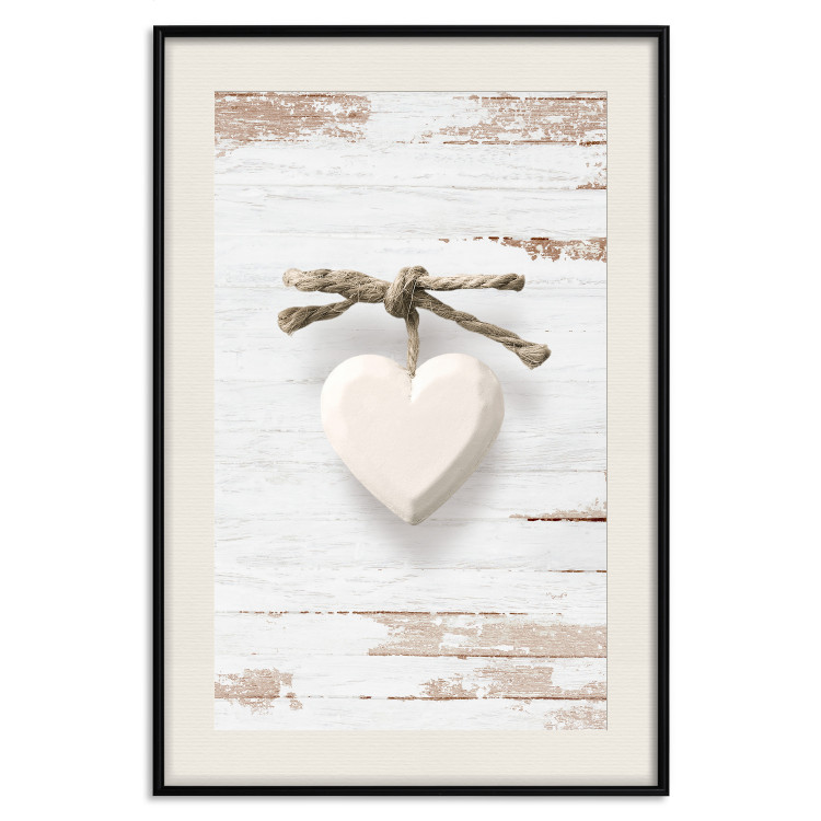 Poster Knotted Love - stone white heart on light wooden background 128055 additionalImage 22