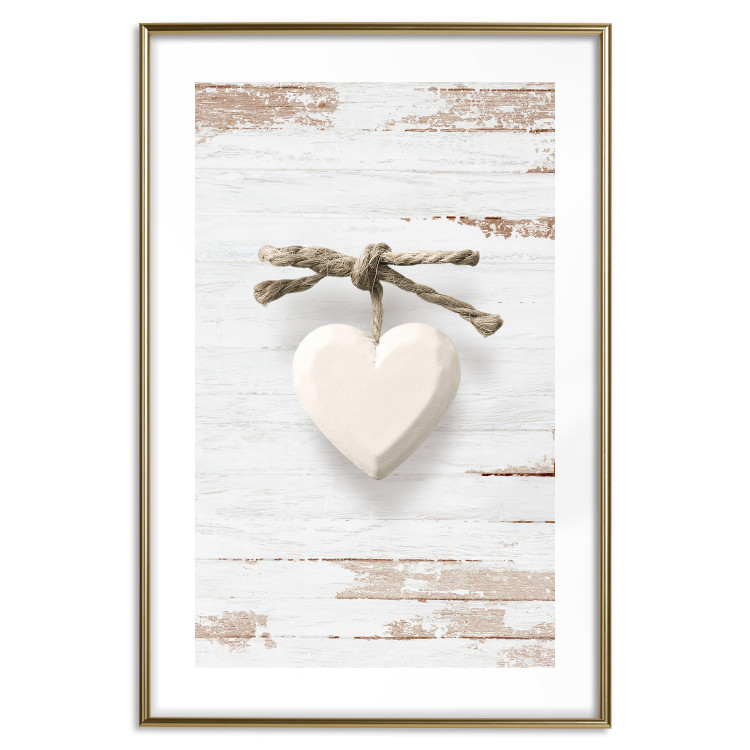 Poster Knotted Love - stone white heart on light wooden background 128055 additionalImage 16