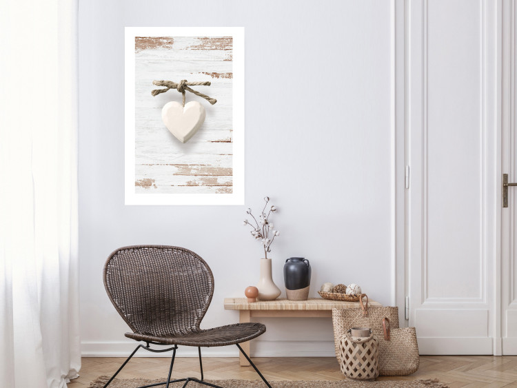 Poster Knotted Love - stone white heart on light wooden background 128055 additionalImage 5