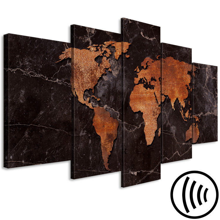 Canvas Print Copper Map (5-part) wide - world map on a metallic background 128855 additionalImage 6