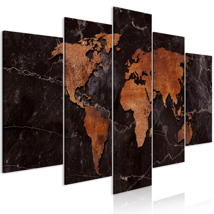 Canvas Print Copper Map (5-part) wide - world map on a metallic background 128855 additionalImage 2