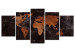 Canvas Print Copper Map (5-part) wide - world map on a metallic background 128855