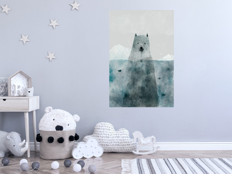 Wall Poster Polar Bear - animal in water with fish against a winter composition background 130755 additionalImage 12