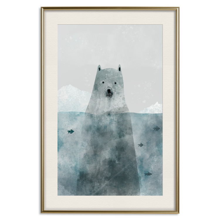 Wall Poster Polar Bear - animal in water with fish against a winter composition background 130755 additionalImage 20