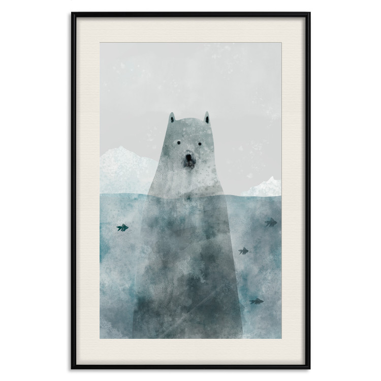 Wall Poster Polar Bear - animal in water with fish against a winter composition background 130755 additionalImage 19
