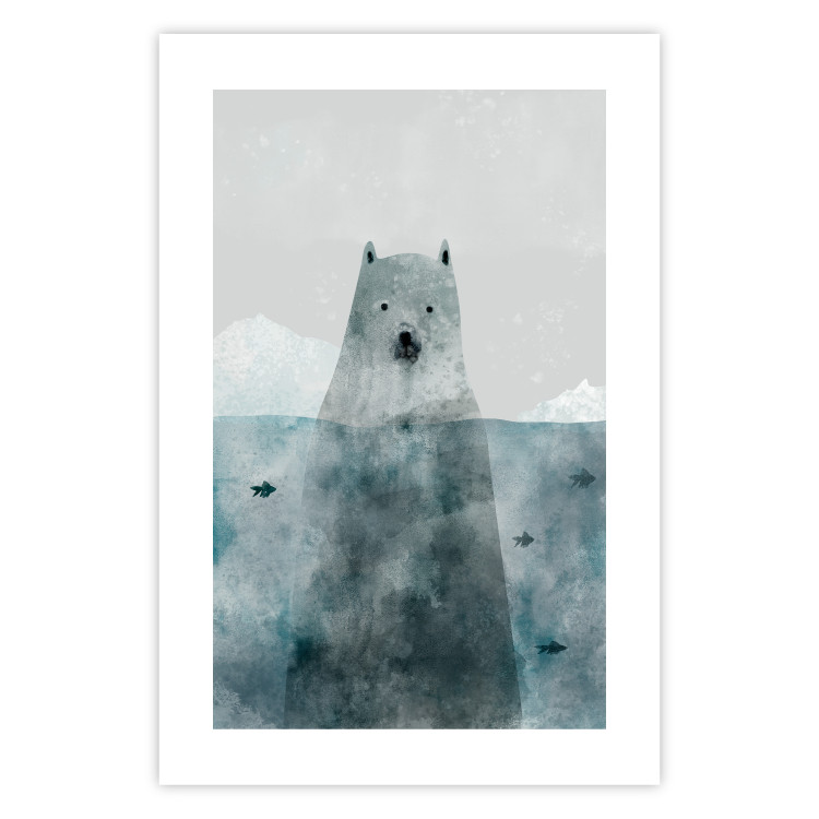 Wall Poster Polar Bear - animal in water with fish against a winter composition background 130755 additionalImage 25