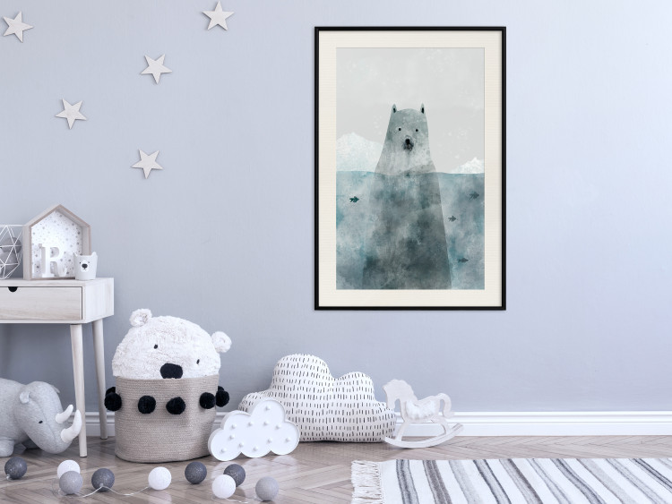 Wall Poster Polar Bear - animal in water with fish against a winter composition background 130755 additionalImage 24