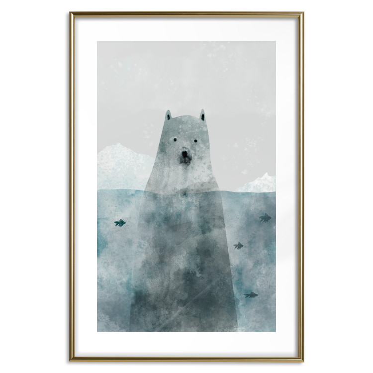 Wall Poster Polar Bear - animal in water with fish against a winter composition background 130755 additionalImage 16