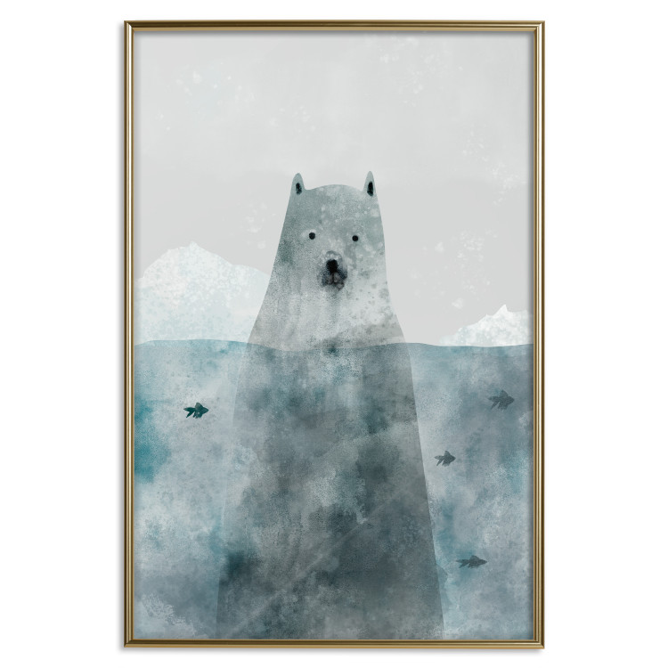 Wall Poster Polar Bear - animal in water with fish against a winter composition background 130755 additionalImage 21