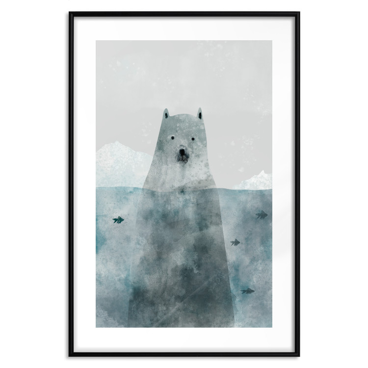 Wall Poster Polar Bear - animal in water with fish against a winter composition background 130755 additionalImage 17
