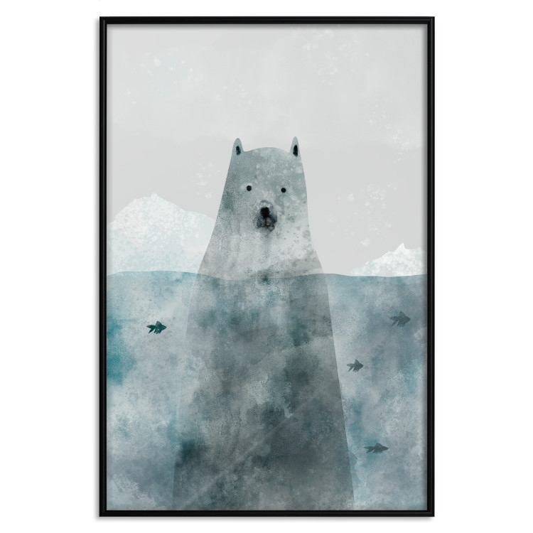 Wall Poster Polar Bear - animal in water with fish against a winter composition background 130755 additionalImage 18