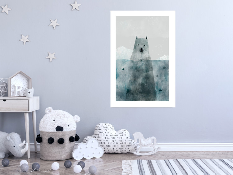 Wall Poster Polar Bear - animal in water with fish against a winter composition background 130755 additionalImage 14