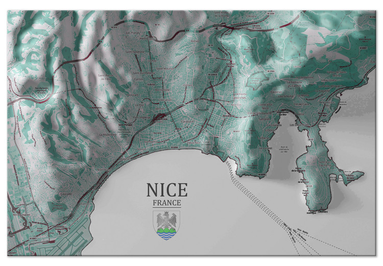 Canvas Art Print Map of Nice - map of French city with inscription and the coat of arms 131655