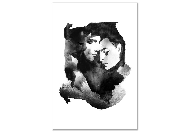 Canvas Love embraces - watercolour, black and white graphic with two people 132155
