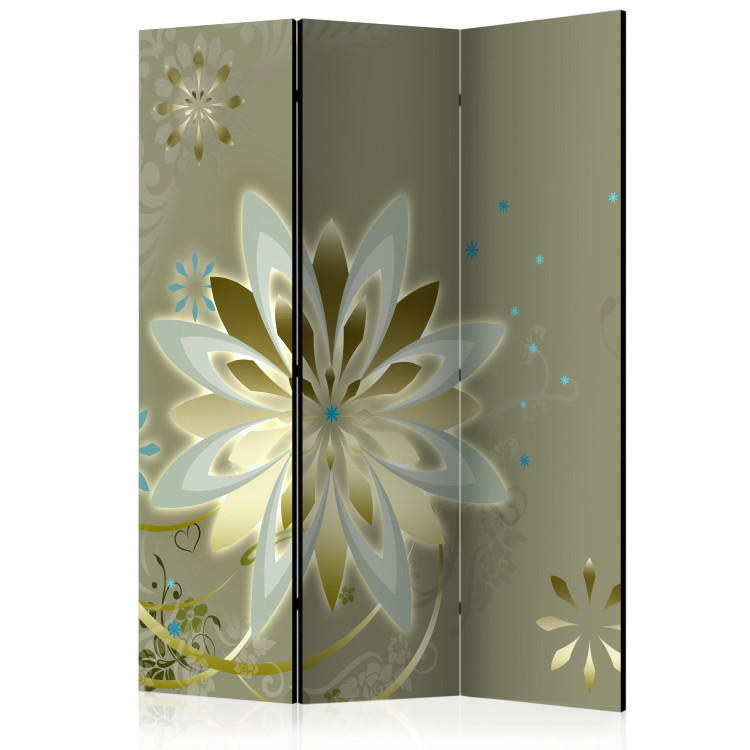 Room Divider Screen Nature's Genesis (3-piece) - 3D illusion in golden-toned flowers 132655