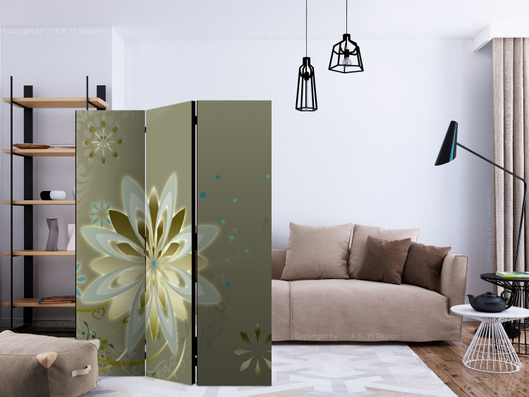 Room Divider Screen Nature's Genesis (3-piece) - 3D illusion in golden-toned flowers 132655 additionalImage 4