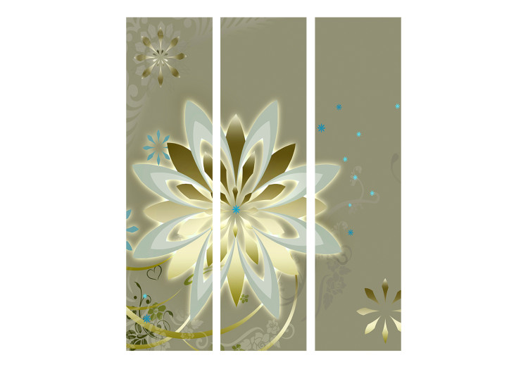 Room Divider Screen Nature's Genesis (3-piece) - 3D illusion in golden-toned flowers 132655 additionalImage 3